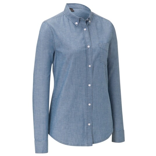 Jobeline Langermet Chambray Bluse med Brystlomme Blå Størrelse 34