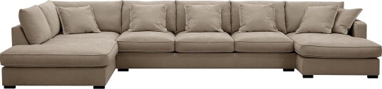 Rossita Lyx 6 seters høyrevendt U formet ekstra dyp sofa med divan og sjeselong i stoff Brun