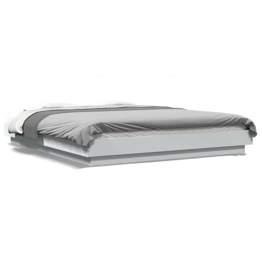  Sengeramme med LED-lys hvit 160x200 cm konstruert tre 8721102617225