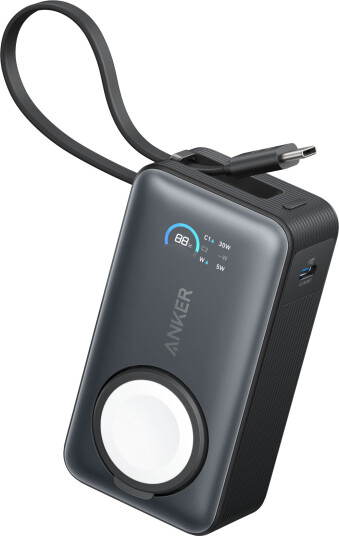 Anker Powerbank 25000 mAh 165W med Innebygd USB-C Kabel - Svart
