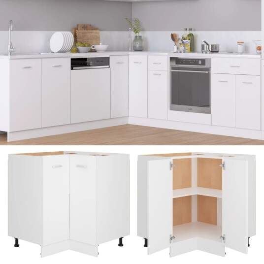 vidaXL Bunnskap for hj?rne hvit 75,5x75,5x80,5 cm sponplate vidaXL Bunnskap for hj?rne hvit 75,5x75,5x80,5 cm sponplate