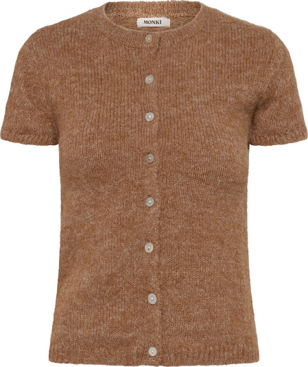 Monki Kn Short Sleeve Cardigan Brown XL
