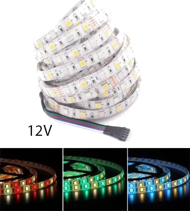 5m 12W/m RGB+WW LED strip 12V IP65 60 LED pr. meter
