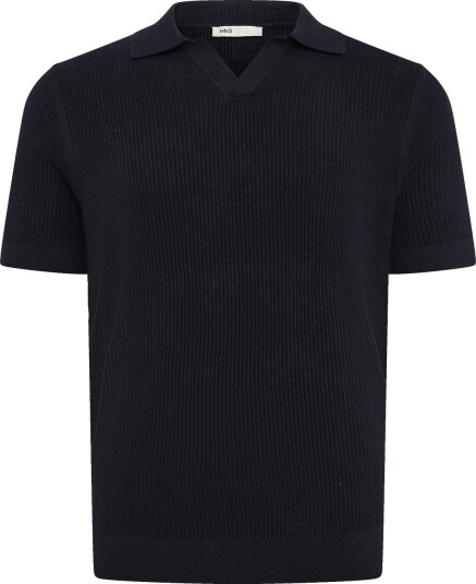Mango Rib Knit Cotton Blend Polo Shirt Navy S