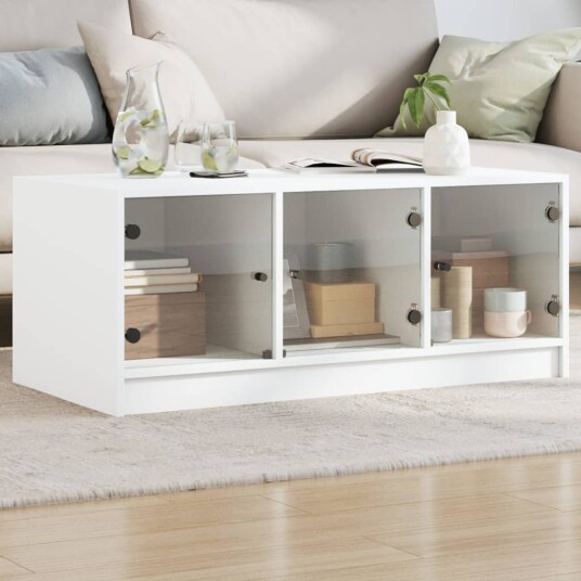  Salongbord med glassdører hvit 102x50x42 cm 8721012213630