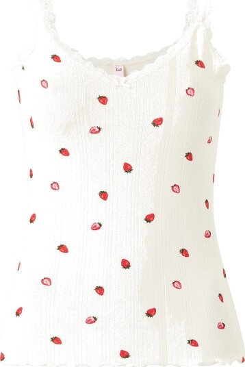 Hunkemöller Pyjamastopp Singlet Pointelle Lace Print Hvit