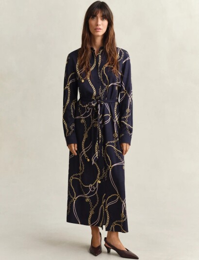GANT Printed Fluid Ls Shirt Dress Navy 44 GANT Printed Fluid Ls Shirt Dress Navy 44