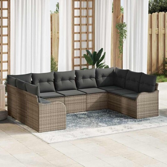 vidaXL Hagesofa Set 9 stk. Grå polyrotting