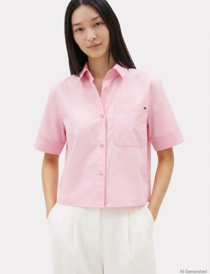 Tommy Hilfiger Ess Poplin Ss Shirts   Pink   XL
