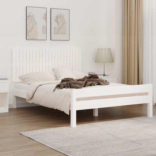  Veggmontert sengegavl hvit 140x3x60 cm heltre furu