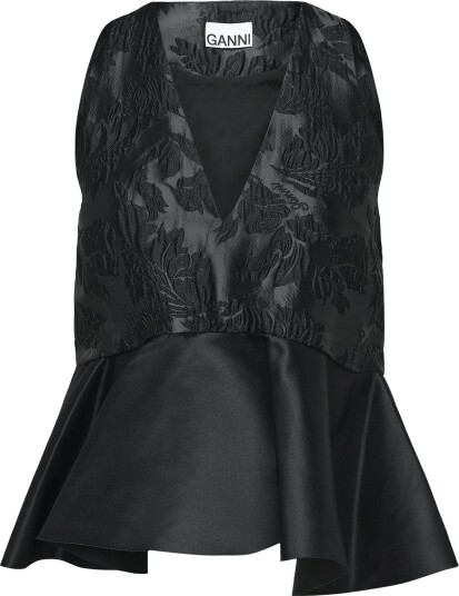 Ganni Satin Cloque Peplum Top Black 40 Ganni Satin Cloque Peplum Top Black 40
