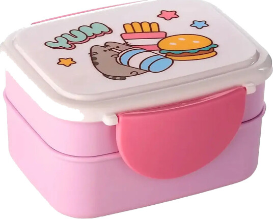 Puckator Pusheen The Cat Foodie Clip Lock Stacked Bento Lunch Box With Cutlery - Pink - ONE SIZE
