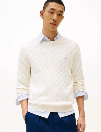 Tommy Hilfiger Classic Cotton Cable Crew Neck - White - L
