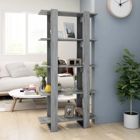 vidaXL Bokhylle/romdeler gr? sonoma eik 80x30x160 cm sponplate