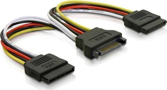 Deltaco Y-strømadapter 15-pin SATA 10cm for 2 harddisker