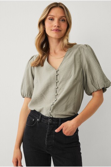 Ellos Collection Bluse med puffermer Grønn