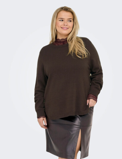 ONLY Carmakoma Carmargaretha Ls Button Pullover Knt - Brown - 54