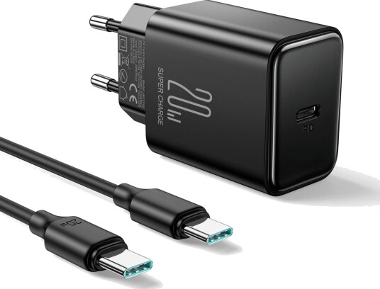 NEXTBATT 20W hurtiglader PD + 60W USB-C-kabel, 1m Svart