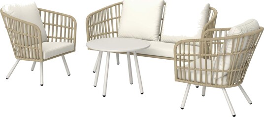 Hagemøbelsett laget av polyrattan salongsett med 2 sofastoler bordputer værbestandig sittegruppe for 4 personer utendørs balkong