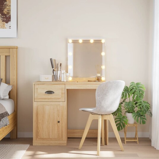 Sminkebord med LED-lys sonoma eik 90x42x132,5 cm 8720845437732