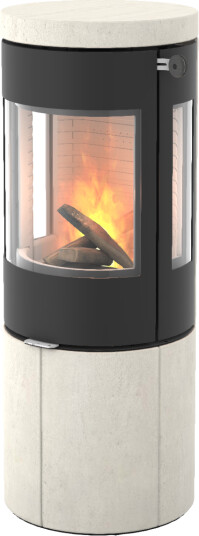 Rais Juno L 120 med portostone  svart vedovn med sideglass og ståldør