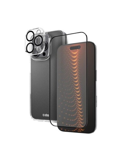 SBS set with D3O technology for iPhone 16 Pro   case + glass screen and camera protector Transparent