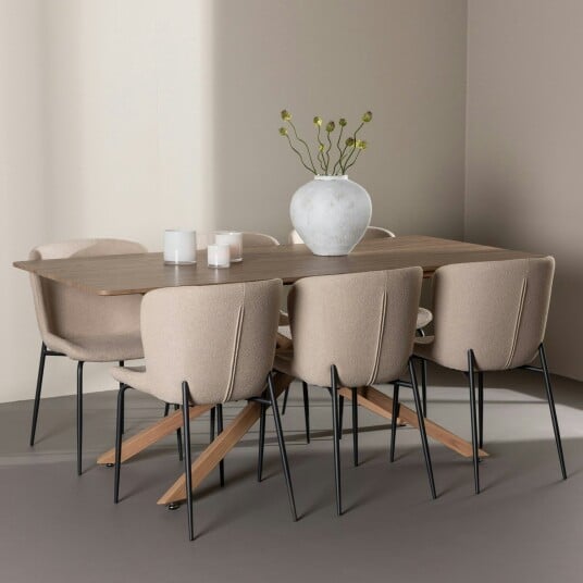 Spisegruppe Venture Home Piazza 180 med 6 stk Modesto Stoler Boucle