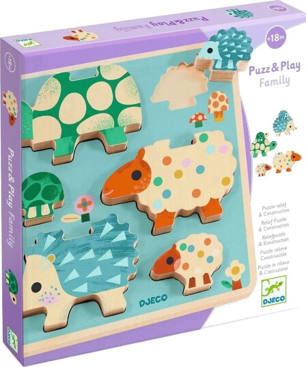 Djeco Puslespill 6 Brikker Puslespill & Play Familien Djeco OneSize Puslespill Blå Grønn
