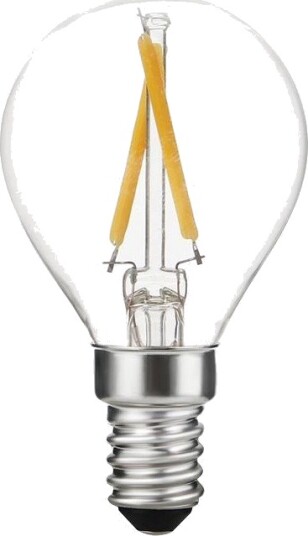 Spl E14 2W dimbar LED kronepære   G45 filament 2500K klart glass   Dimbar : Dimbar Kulør : Ekstra varm