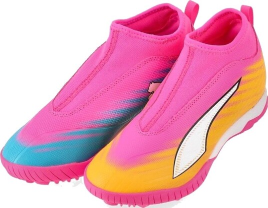 PUMA Ultra 6 Match Mid Laceless + TT Showtime   Poison Pink/PUMA White/Solstrøm/Bright Aqua/PUMA Svart Barn   Turf (TF) størrelse 37½
