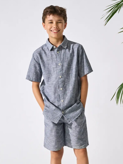 Only & Sons Jr Caiden Life Short Sleeve Solid Linen Shirt Woven Blå 164