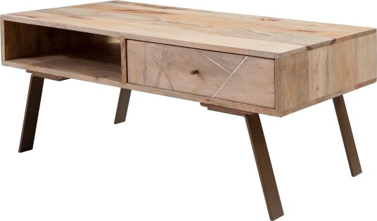Sekuterski Sofabord 95 cm med Oppbevaring Skuff + Hylle - Massivt Tre