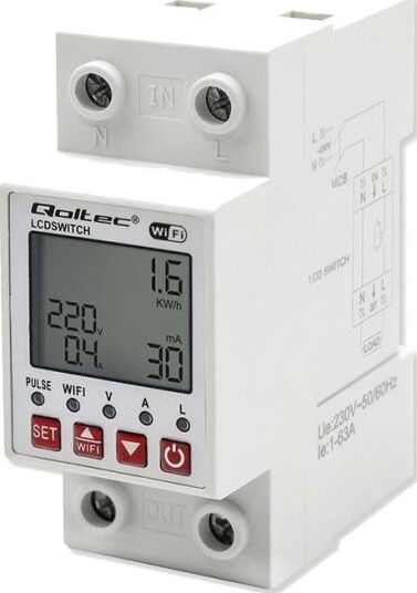Qoltec Relé 63A Din-Skinne Med Energimåler WiFi, Tuya, Tidsur Qoltec Relé 63A Din-Skinne Med Energimåler WiFi, Tuya, Tidsur