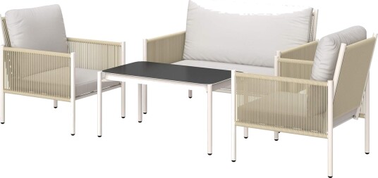Hagemøbelsett laget av polyrattan salongsett med 2 sofastoler glassbordputer værbestandig sittegruppe for 4 personer utebalkongm