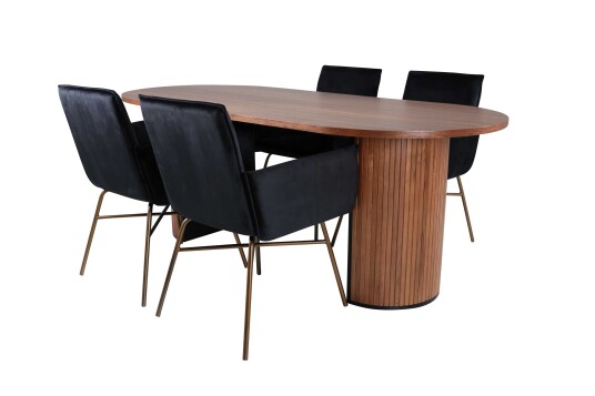 Venture Design Bianca & Petra spisegruppe Svart/natur 4 stoler & bord 200 x 90 cm