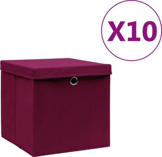 vidaXL Oppbevaringsbokser med deksler 10 stk 28x28x28 cm mørkerød vidaXL Oppbevaringsbokser med deksler 10 stk 28x28x28 cm mørkerød