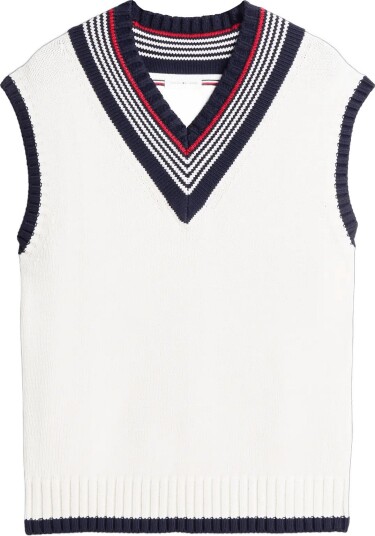 Tommy Hilfiger Rwb Tipped Cricket V Nk Vest Cream XL