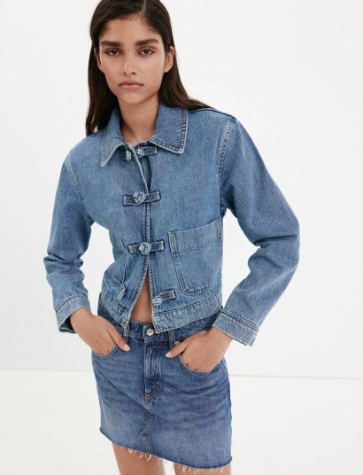 Mango Denim Jacket With Toggle Details   Blue   M