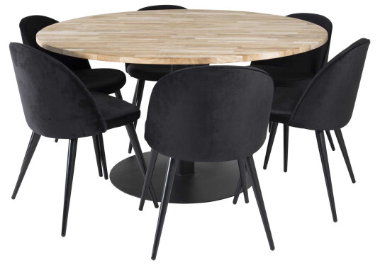 Venture Design Cirebon & Velvet spisegruppe Natur/svart 6 st stoler & bord 140 cm