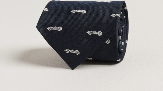 Ralph Lauren Purple Label Jacquard Race Cars Silk Tie Navy