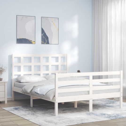 vidaXL Sengeramme med hodegavl hvit 4FT6 double heltre 8720845991326
