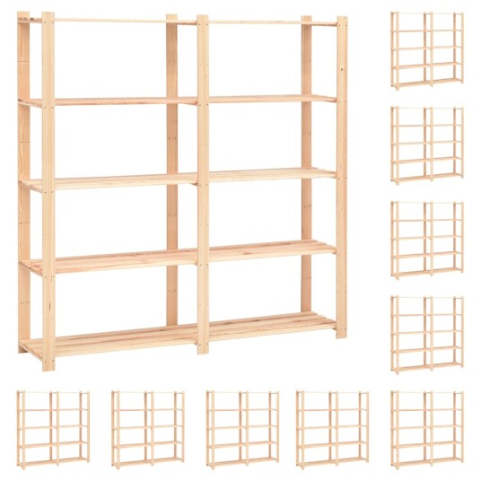 vidaXL Lagringshyller 5 etasjer 10stk 170x38x170 heltre furu 500kg