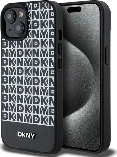DKNY MagSafe Lærdeksel til iPhone 15 med Trykt Mønster - Svart