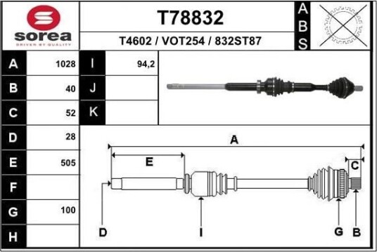 EAI T78832 Drivaksel EAI T78832 Drivaksel