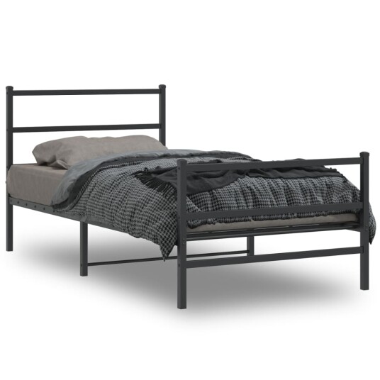 vidaXL Sengeramme i metall med hode- og fotgavl svart 107x203 cm 8721012302761