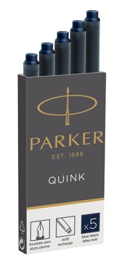 Parker Fountain Pen Ink Refill Cartridges  Long  Blå-Svart QUINK Ink  5 Count
