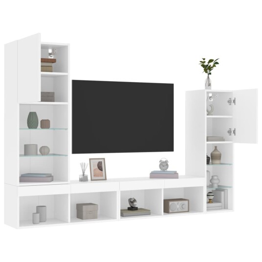 vidaXL Vegghengte TV-enheter med LED 4 deler hvit konstruert tre 8721012470699