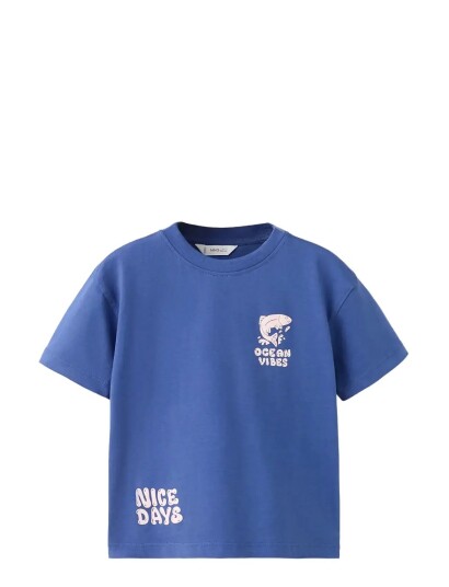 Mango Short Sleeved Printed T Shirt Blue 3 4 Mango Short Sleeved Printed T Shirt Blue 3 4