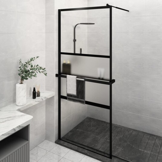 vidaXL Dusjvegg med hylle svart 100x195 cm ESG-GLASS OG ALUMINIUM