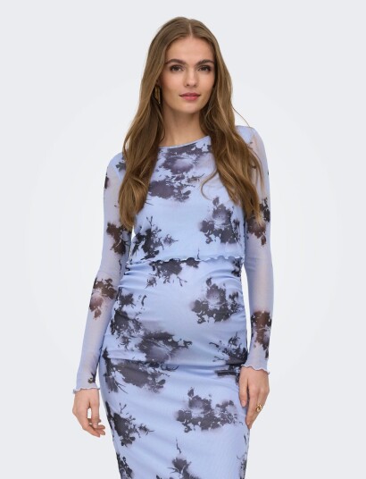 Only Maternity Olmloura Mesh Line L/S O Neck Top Jrs Blue M